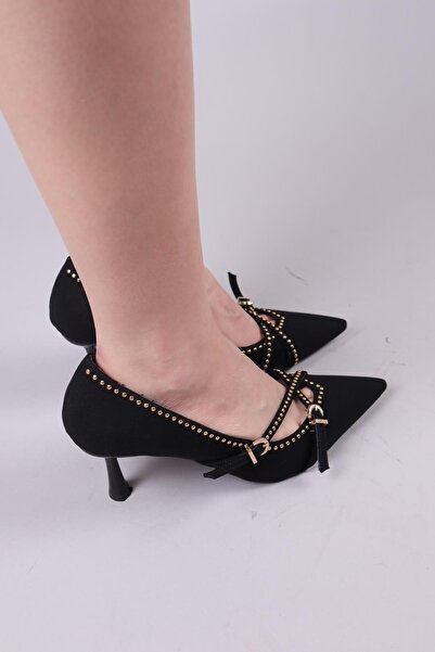 Birikon Gliy Gold Accessory Heeled Shoes Black