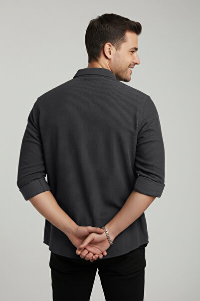 DeepSEA Ανδρικό πουκάμισο Smoked Velvet κοτλέ Relaxed Fit Μαλακό πουκάμισο με υφή ελαστικό ύφασμα Velvet 2600758