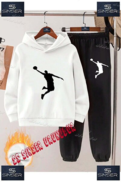 SS SİNSER Children's Unisex'Jordon Adam Black' Special Printed Hooded Tracksu...