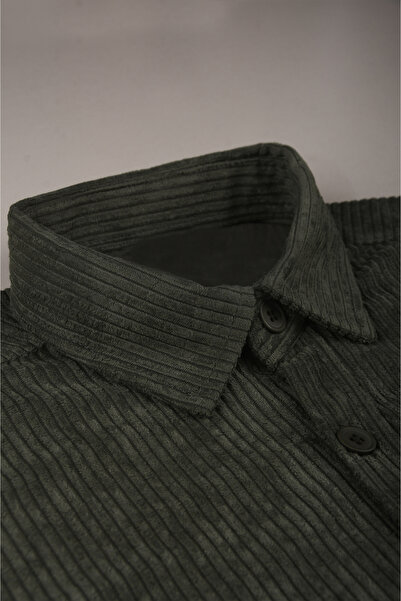 DeepSEA Мъжка зелена кадифена риза с ребра, удобна кройка, мека текстура, еластична кадифена риза 2600758