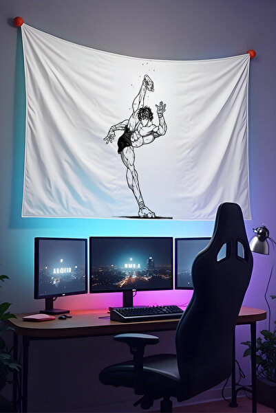 Halura Hanma Anime Desenli Duvar Örtüsü– Kaliteli Kumaş, Gamer Oyuncu Oda Dek...