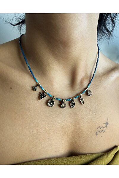 dela otantik Flower Detailed Beaded Handmade Women's Necklace – Authentic Eth...