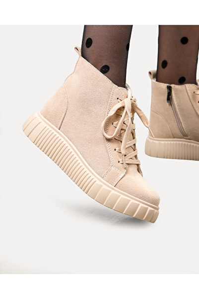 starlike Women's boots, genuine leather, beige suede T7002