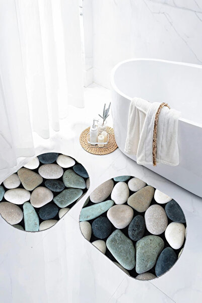 EVİMSEN Set de scaune pentru toaletă cu covoraș de baie oval, lavabil, cu mod...