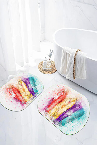 EVİMSEN Set de scaune pentru toaletă cu covoraș de baie oval, lavabil, cu mod...