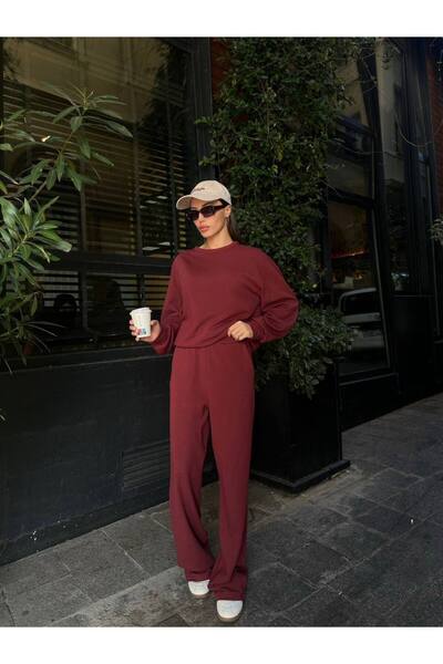 zibayi Bordo Cotton Women's Tracksuit Set |   100% Cotton Comfortable Casual Two-Piece Set