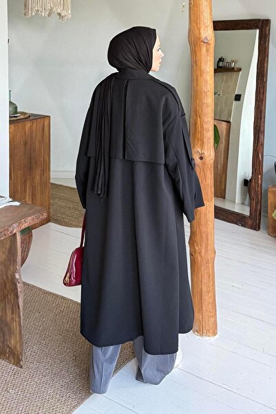 lamelif Trench Coat with Tie Detail Black