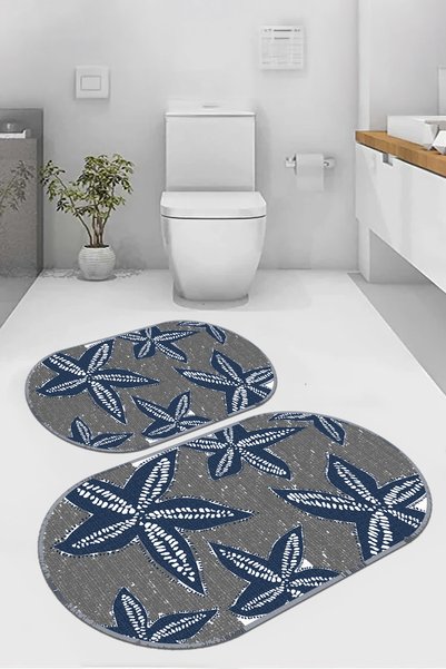 EVİMSEN Digital Non-Slip Base Washable Starfish Oval Bath Mat Toilet Set