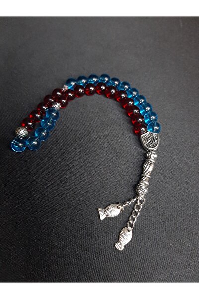 MRYart Fish Detailed Fan Rosary Designed with Burgundy Blue Glass Beads