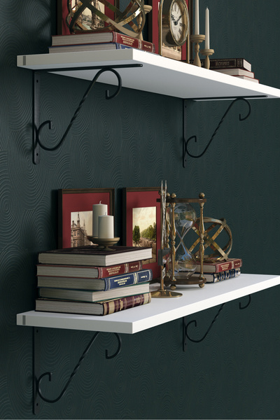 DUFON Miraj Serisi Metal Ayaklı, 2'li Duvar Rafı (Beyaz -85x20)