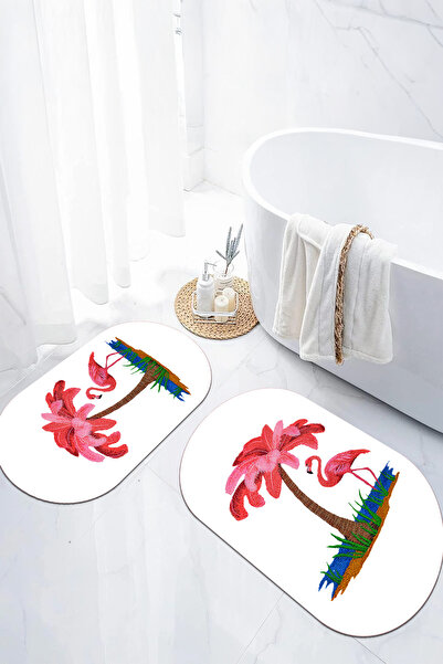 EVİMSEN Set de scaune pentru toaletă cu covoraș de baie oval, model palmier, ...