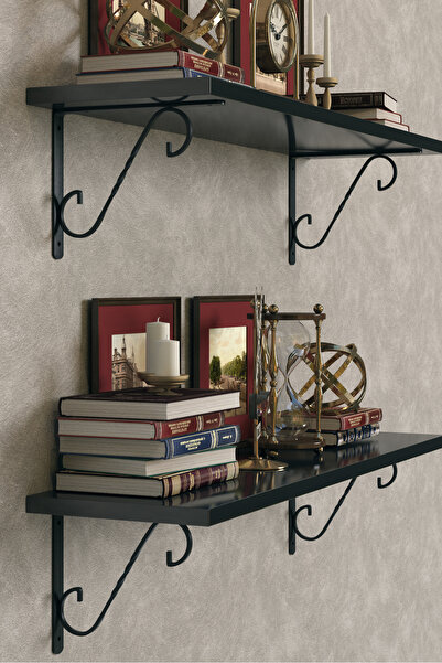 DUFON Miraj Serisi Metal Ayaklı, 2'li Duvar Rafı (Siyah-85x20)