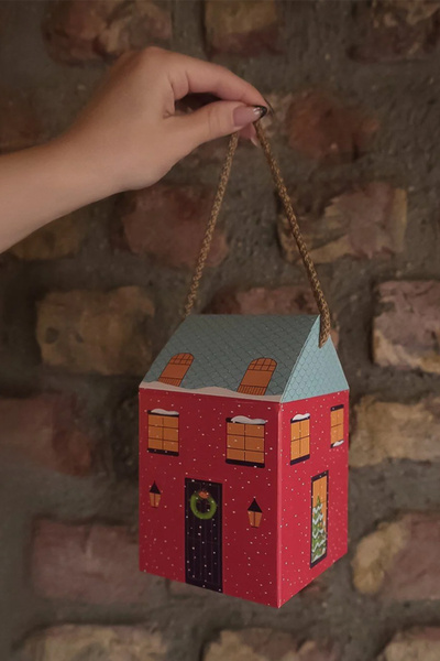 OLİ Art Yılbaşı Ev Kutu Tuğla Desen Çatı 1 Adet - 8.5x9.5x14 cm – Hediye Kutusu Karton Noel Evi Tasarım