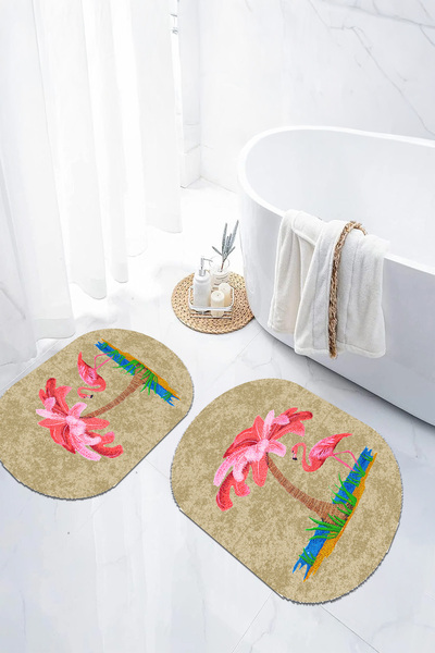 EVİMSEN Set de scaune pentru toaletă cu covoraș de baie oval, cu model de pal...