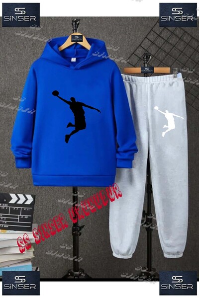 SS SİNSER Children's Unisex'Jordon Adam Black' Special Printed Hooded Tracksu...