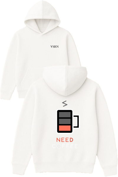 VSRN Hanorac alb supradimensionat cu glugă, cu imprimeu „Cup need coffee”