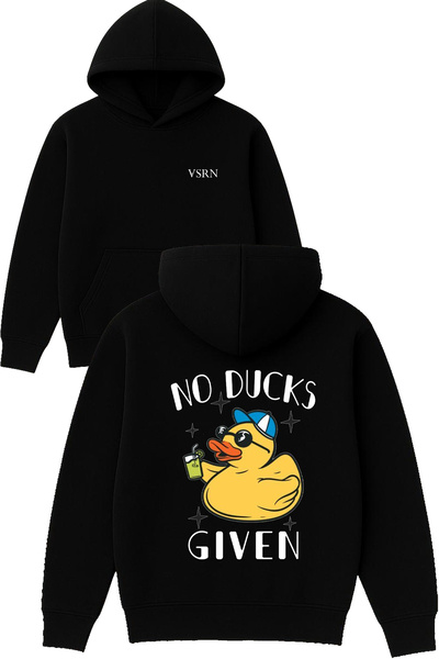VSRN Hanorac negru supradimensionat cu glugă, imprimat cu design „No ducks gi...