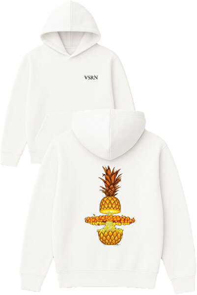 VSRN سويت شيرت أتوم أناناس تصميم مطبوع قصة فضفاضة أبيض بغطاء رأس