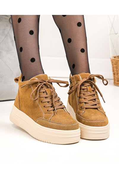 starlike Women's boots made of genuine suede khaki T7026