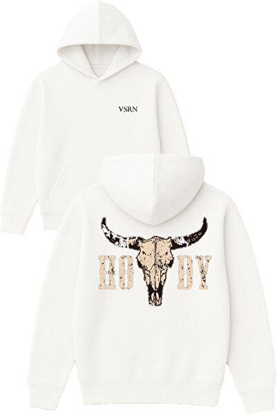 VSRN هودي ديزاين مطبوع قصة فضفاضة سويت شيرت أبيض بغطاء رأس