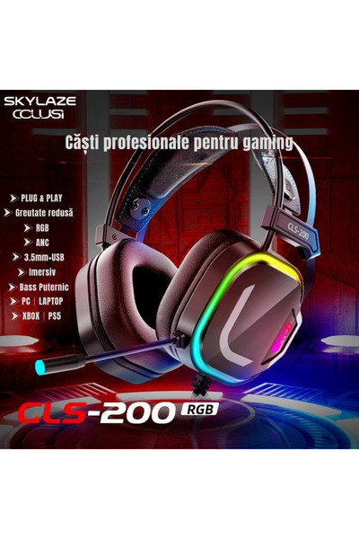 Skylaze Casti Gaming Skylaze® Colusi CLS, RGB, Surround HD, Microfon ANC, Difuzoare 50mm, PC/PS/Xbox, Negru