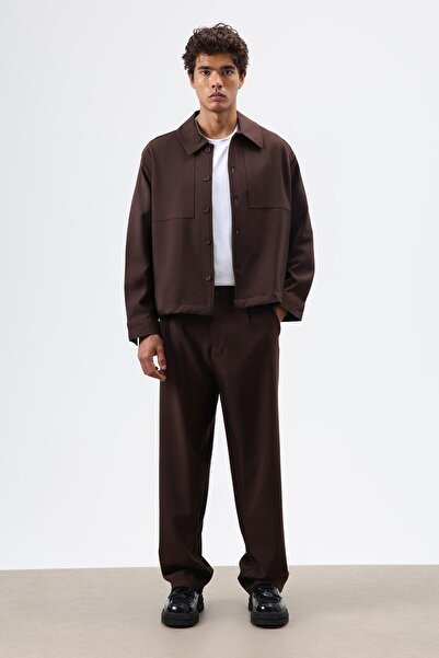 VAMOSCLO Baggy Fit Fabric Pants Coffee