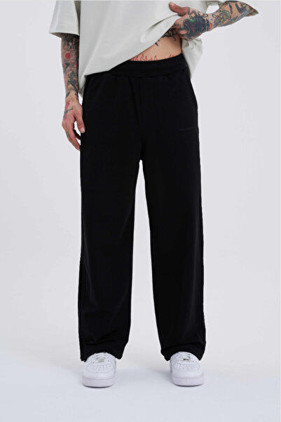 Duples Φαρδιά φούτερ unisex με 2 κλωστές, χτενισμένο βαμβάκι, μαύρο ίσιο πόδι...