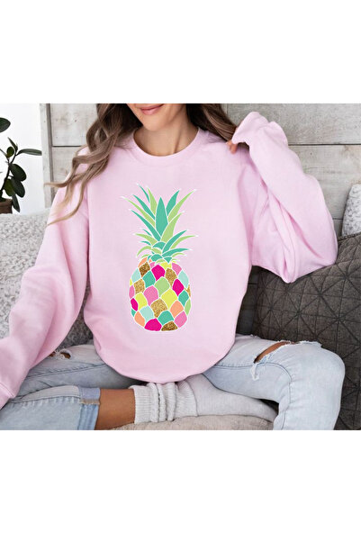 Tubinyoo Colorful Pineapple Printed Crew Neck 3-Thread Sweatshirt