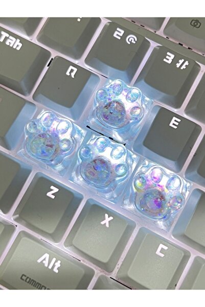 Choice Blue 4Pcs New Hot Sale Translucent Cat Claw Keycap Cross Axis Mechanical Keyboard Keycap Decoration