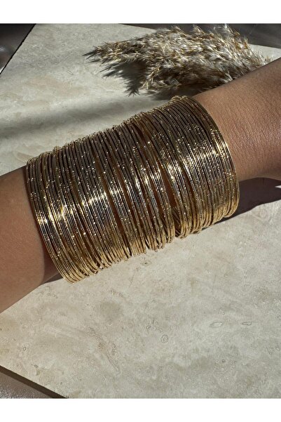 AJE JEWELRY Altın Renk 5'li Işıltılı İnce Zarif Bilezik