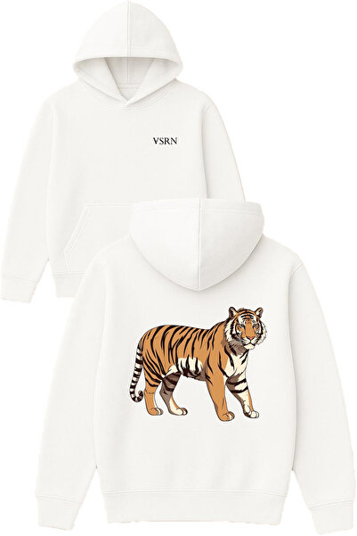 VSRN Hanorac alb supradimensionat cu glugă, cu imprimeu Young Tiger Design