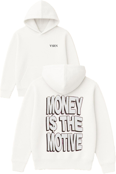VSRN Hanoracul alb supradimensionat cu glugă și imprimeu Money IS the Design