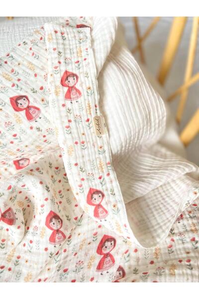 Zezig Kırmızı Başlıklı Kız 4 Katlı Müslin Örtü - 85x100