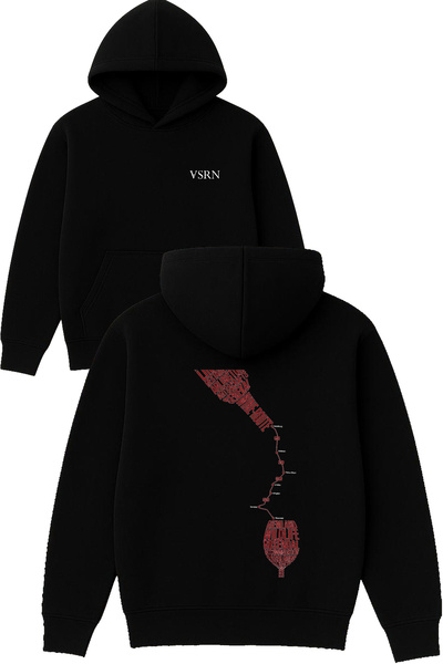 VSRN Wine Route Design Hanorac negru supradimensionat cu glugă și imprimeu