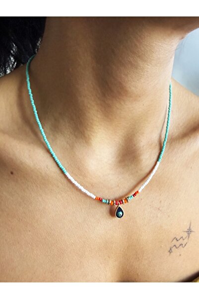 dela otantik Turquoise Beaded Evil Eye Bead Women's Necklace – Minimal Authen...