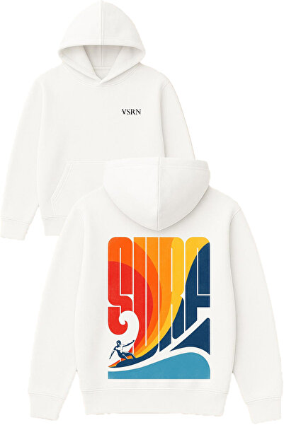 VSRN سترة سيرف 1 ديزاين مطبوع قصة فضفاضة بيضاء بغطاء رأس