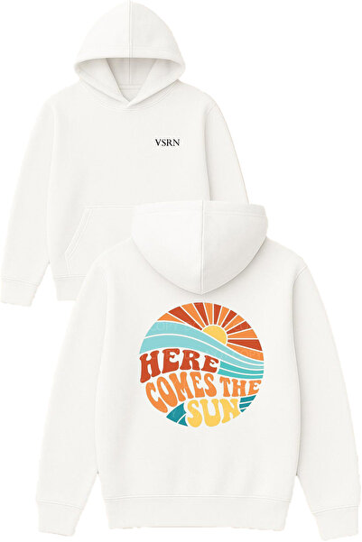 VSRN هنا يأتي سويت شيرت تاساريم مطبوع قصة فضفاضة أبيض بغطاء رأس