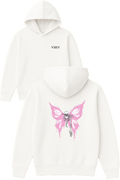 VSRN سويت شيرت بتصميم هيكل عظمي على شكل فراشة B مطبوع O قصة فضفاضة أبيض K بغط...