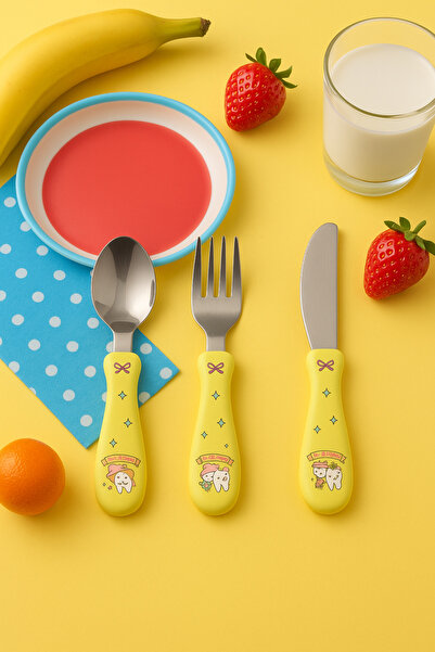DailyHome 3'lü Çocuk Mama Kaşığı Seti Eğlenceli Karakter Desenli Paslanmaz Çelik