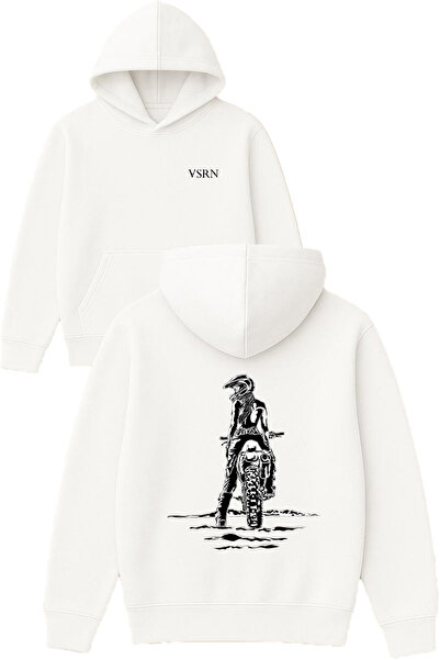 VSRN سويت شيرت موتور ماونتن ديزاين مطبوع قصة فضفاضة أبيض بغطاء رأس