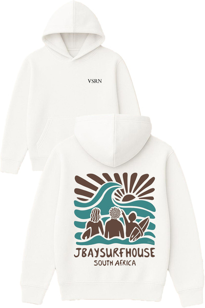 VSRN Jbaysurfhouse Design Бял овърсайз суитшърт с качулка с принт