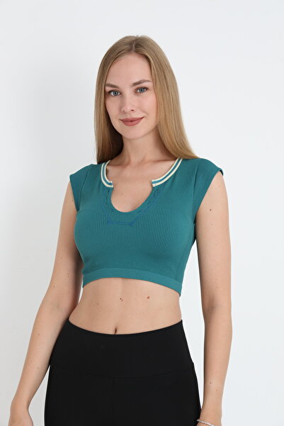 Serena Women's short-sleeved crop top – turquoise