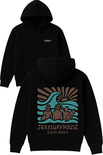 VSRN Hanorac negru supradimensionat cu glugă, imprimat, Jbaysurfhouse Design