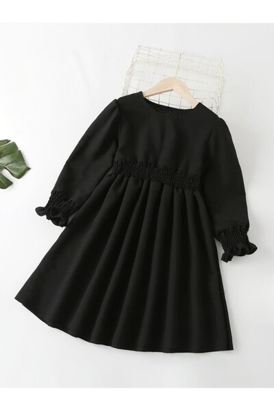 shop Rochie neagră de iarnă cu design special pentru sezonul nou, cu mâneci ș...