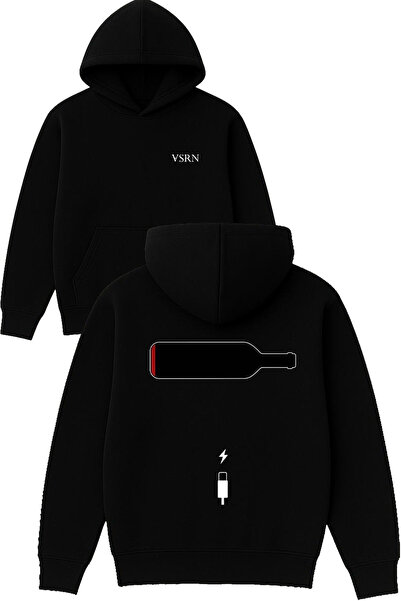 VSRN Овърсайз черен суитшърт с качулка с принт Power Wine Finish Design