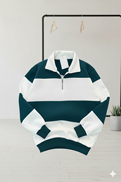 İnsane Minds Світшот з поло-коміром на блискавці в смужку - без принта, однотонний