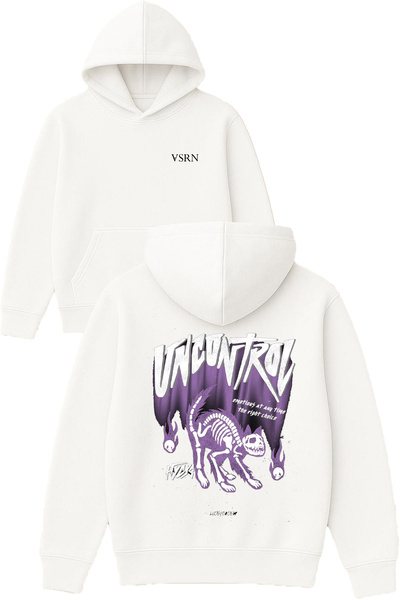 VSRN تصميم غير متحكم فيه مطبوع قصة فضفاضة سويت شيرت أبيض بغطاء رأس