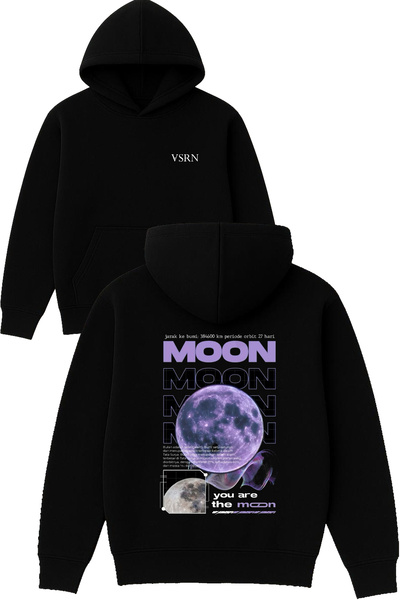 VSRN Hanorac negru supradimensionat cu glugă, cu imprimeu Moon moon Design