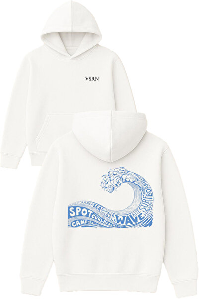 VSRN سويت شيرت سبوت ويف ديزاين مطبوع قصة فضفاضة أبيض بغطاء رأس