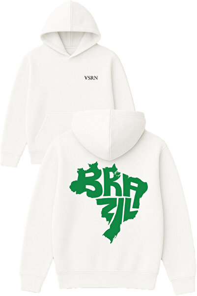VSRN Hanorac alb supradimensionat cu glugă, imprimat cu design Brazilian